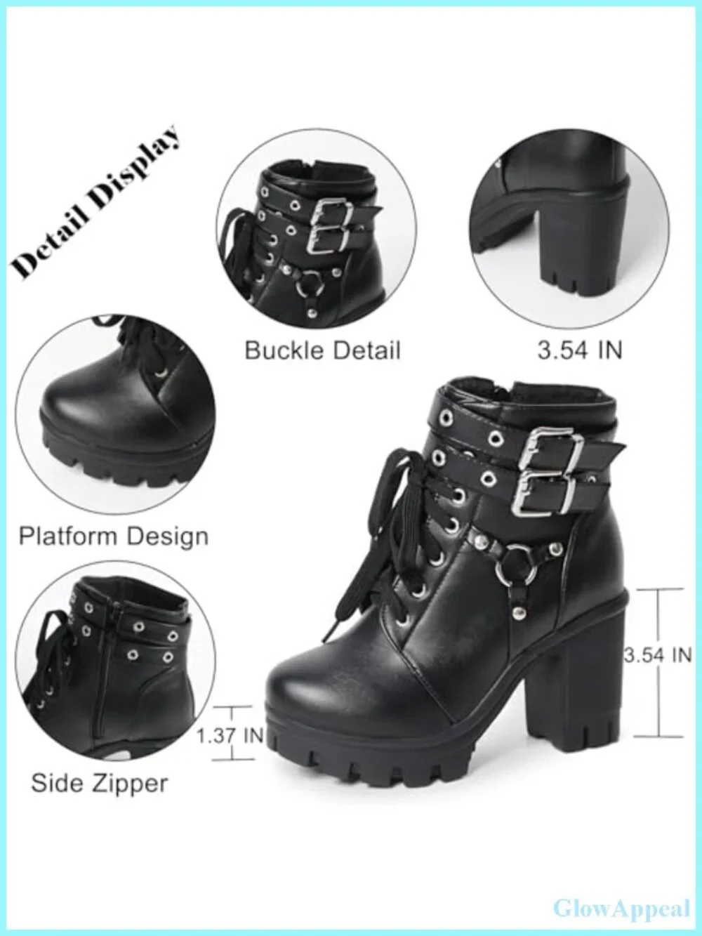 Goth Platform Combat Ankle Boots Women Block Heel Zip Buckle Chunky Boot